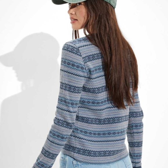 NWT American Eagle Womens Blue Fair Isle Waffle Layer Top Medium - Picture 2 of 2